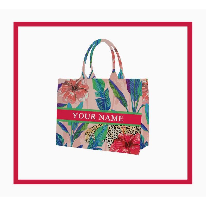 Tas Custom Print Motif Macan Tutul Bunga Pink