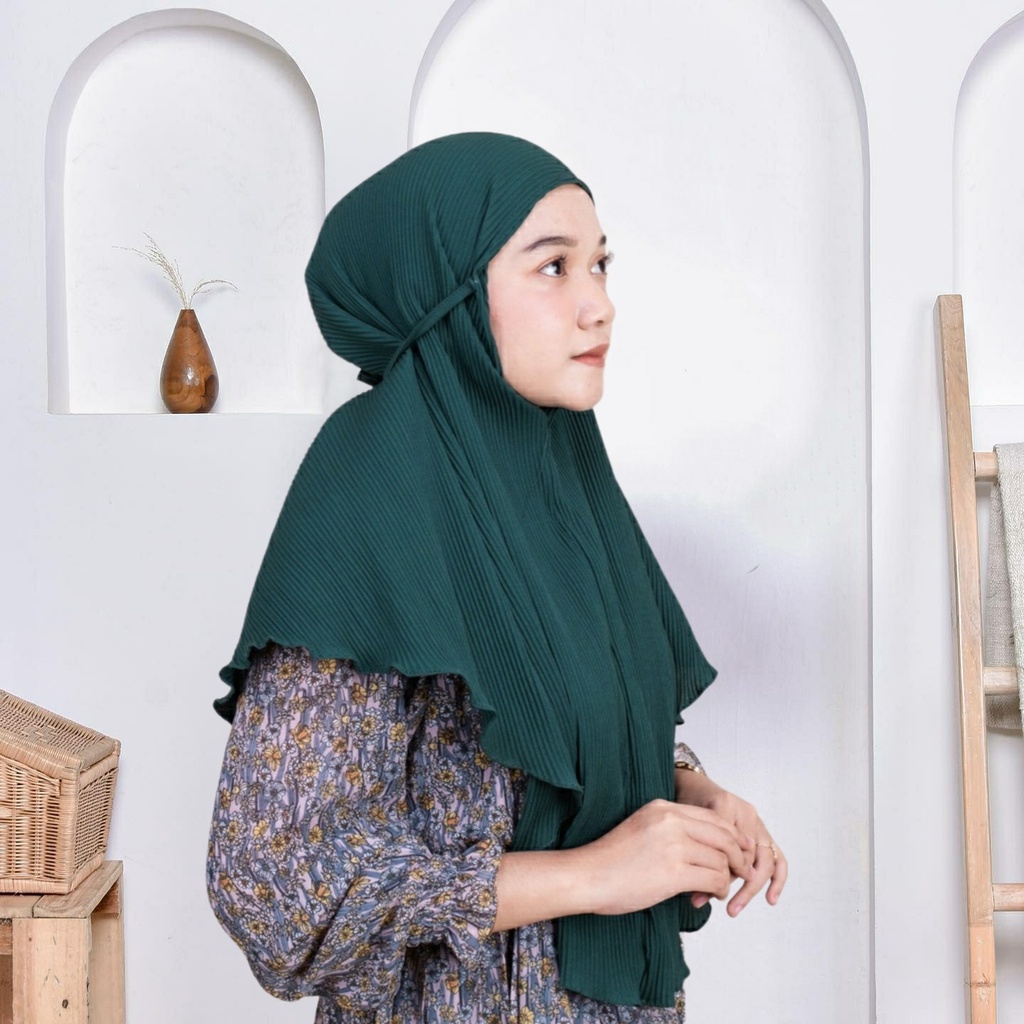 𝗖𝗮𝗿𝗲.𝗶𝗻 Bergo Maryam Instan Tali Full Plisket Lidi Diamond PREMIUM