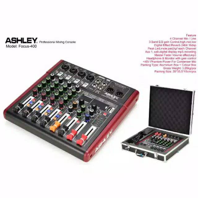 Mixer ashley focus 400 original 4 channel bluetooth usb recording vocal reverb
