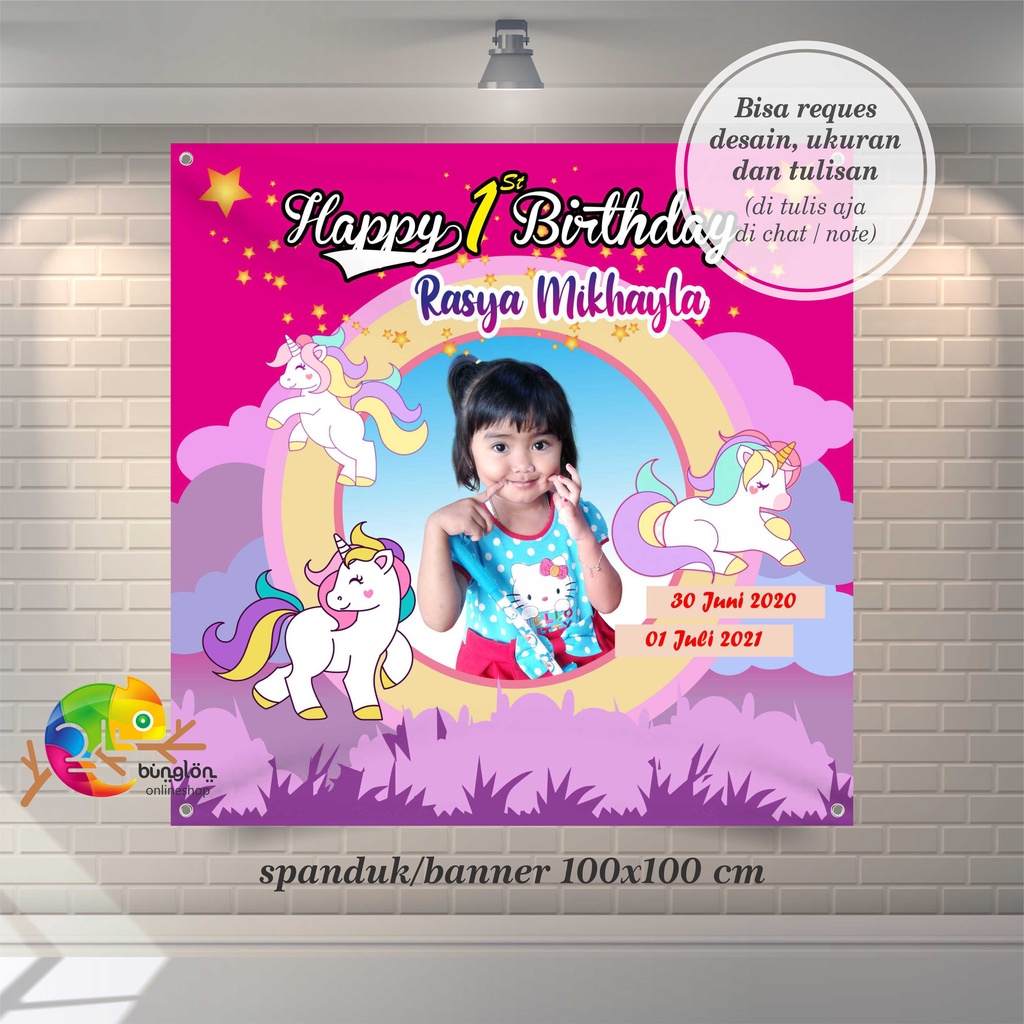 Spanduk, Banner Ulang Tahun Tema Unicorn atau Kuda Pony