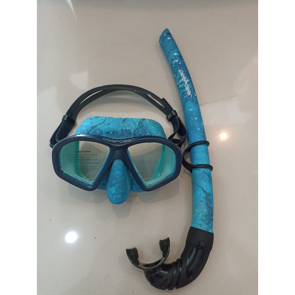 Deepgear Set Snorkeling Alat Freediving Kacamata Selam Masker Low Volume Set Snorkel Selang Pipa Nap