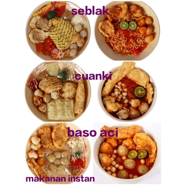 

paket komplit hemat murah meriah 3 in 1 baso aci cuanki dan seblak ekstra toping bikin kenyang..