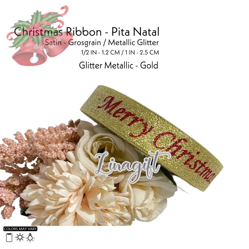 ( Rol 20 Yard ) PITA KADO NATAL 2.5CM / MERRY CHRISTMAS SATEEN RIBBON 1INCH / GROSGRAIN GIFT RIBBON 25MM