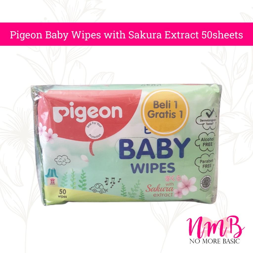 Pigeon Baby Wipes with Sakura Extract 50sheets Tisu Basah Bayi No Alkohol Buy 1 Get 1