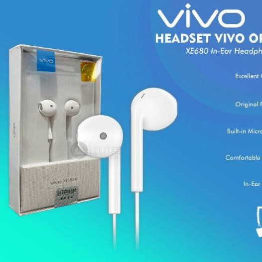 HEADSET VIVO + PACK Original Hifi Handsfree Earphone Vivo With Mic XE160 / XE680 bisa untuk semua hp Y12 Y15 Y17 Y71 Y91 Y93 Y95 V9 V15