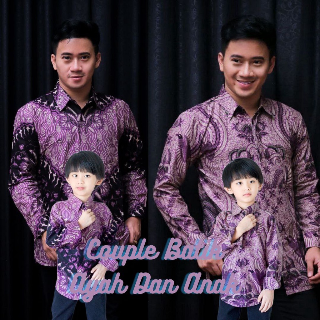 Kemeja Batik Pria Lengan Panjang // Couple Batik Ayah Dan Anak Laki-laki Warna Ungu Lilac Motif Terbaru