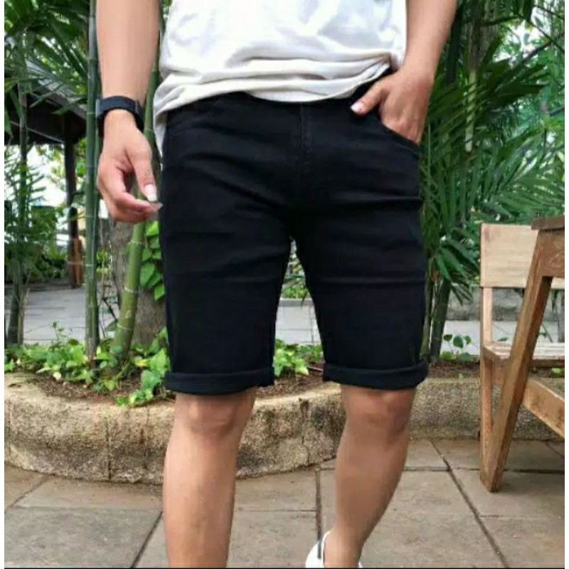 Celana pendek jeans pria soft gray hitam