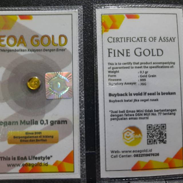 EOA GOLD ukuran 0.1 gram  , 0.2 gram  , 0.5 gram