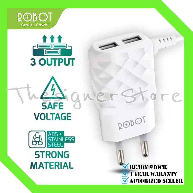 Charger ROBOT RT-K5 Fast Charging 2.1A Kabel Micro USB 3 Output - Garansi 1 Tahun