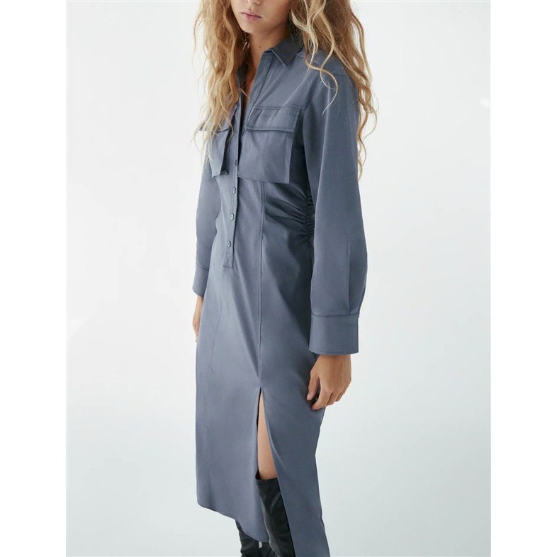 POCKET DRESS 31256 / DRESS MIDI IMPORT MURAH / SLIT DRESS / DRESS BELAH / DRESS ZARA