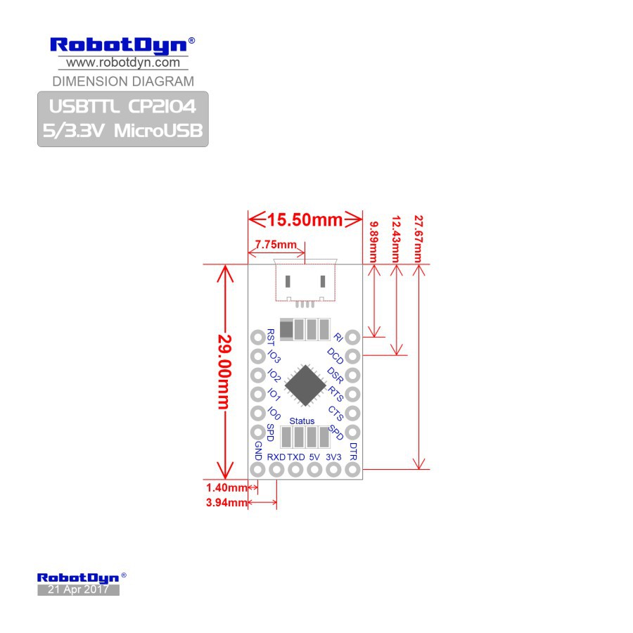 RobotDyn Micro USB TTL Serial adapter CP2104