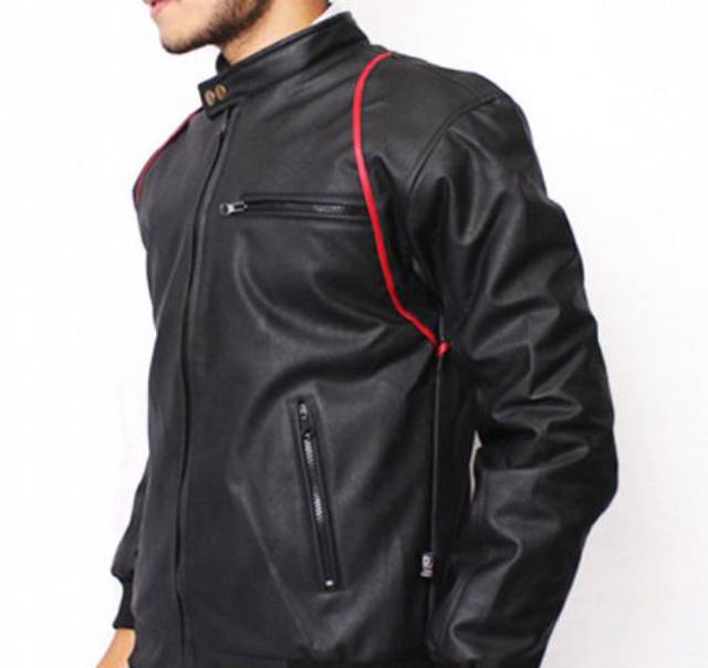 Jaket pria Jaket motor Semi Kulit List/Strip Merah