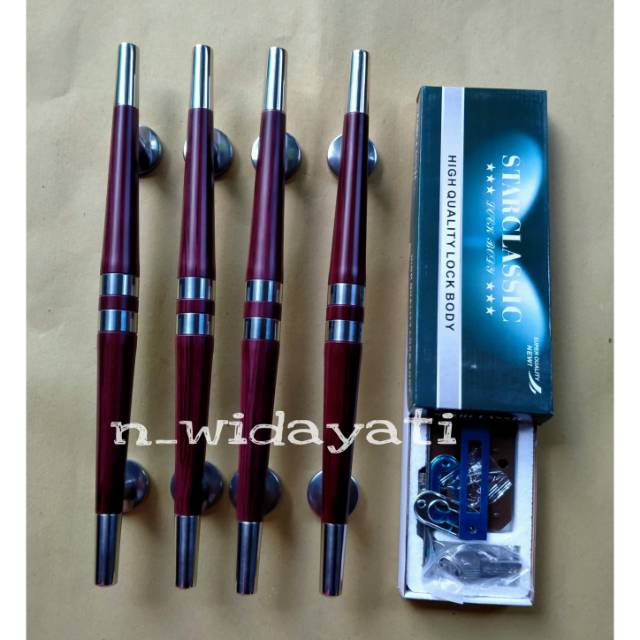 Handle / Tarikan Pintu Rumah Stainless  set + Kunci  Pelor