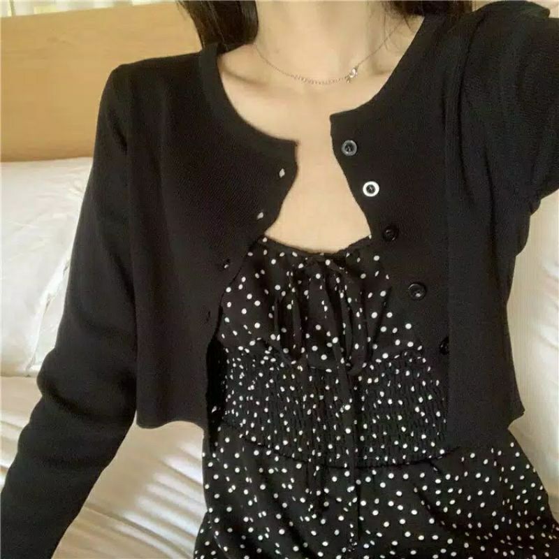 BAILEY CARDI RAJUT / ANGEL BOTON SKIRT / KARDIGAN CROP TOP-Hitam