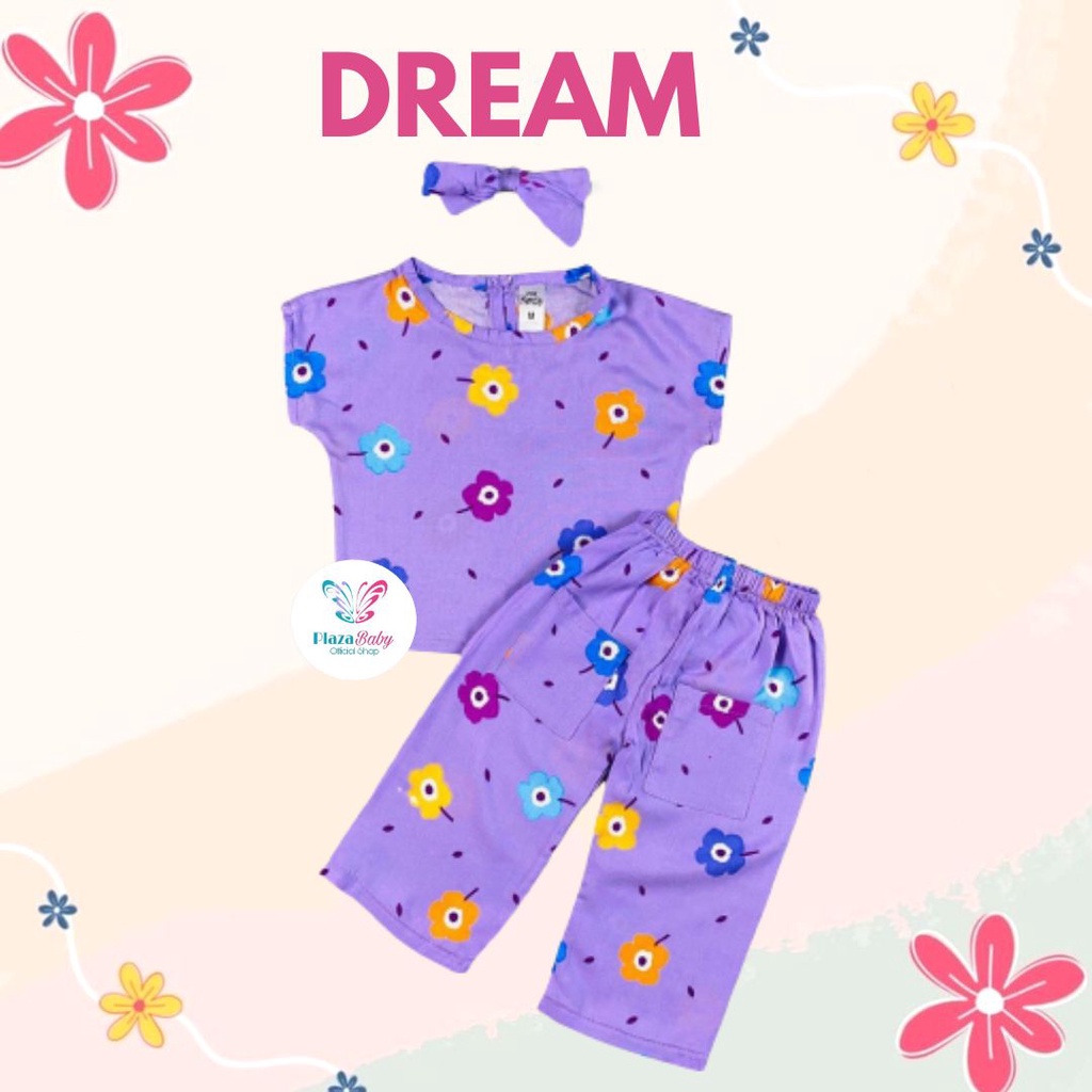 Plazababyku MX DREAM SETELAN BANDO setelan bayi motif bunga yang lucu free headband