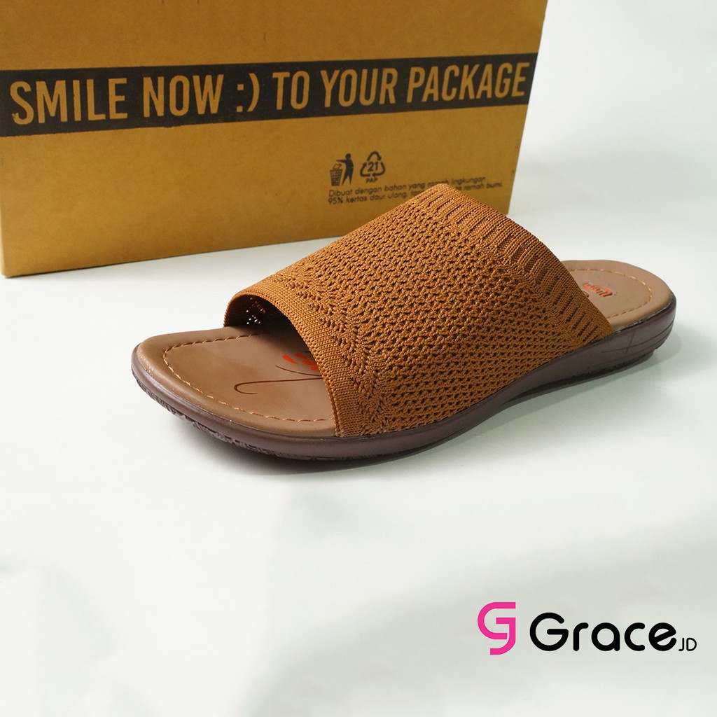 Grace(RJB 01)/Sandal Teplek Wanita Distro Selop Rajut Flat/sandal slop karet rajut cewek Murah-5