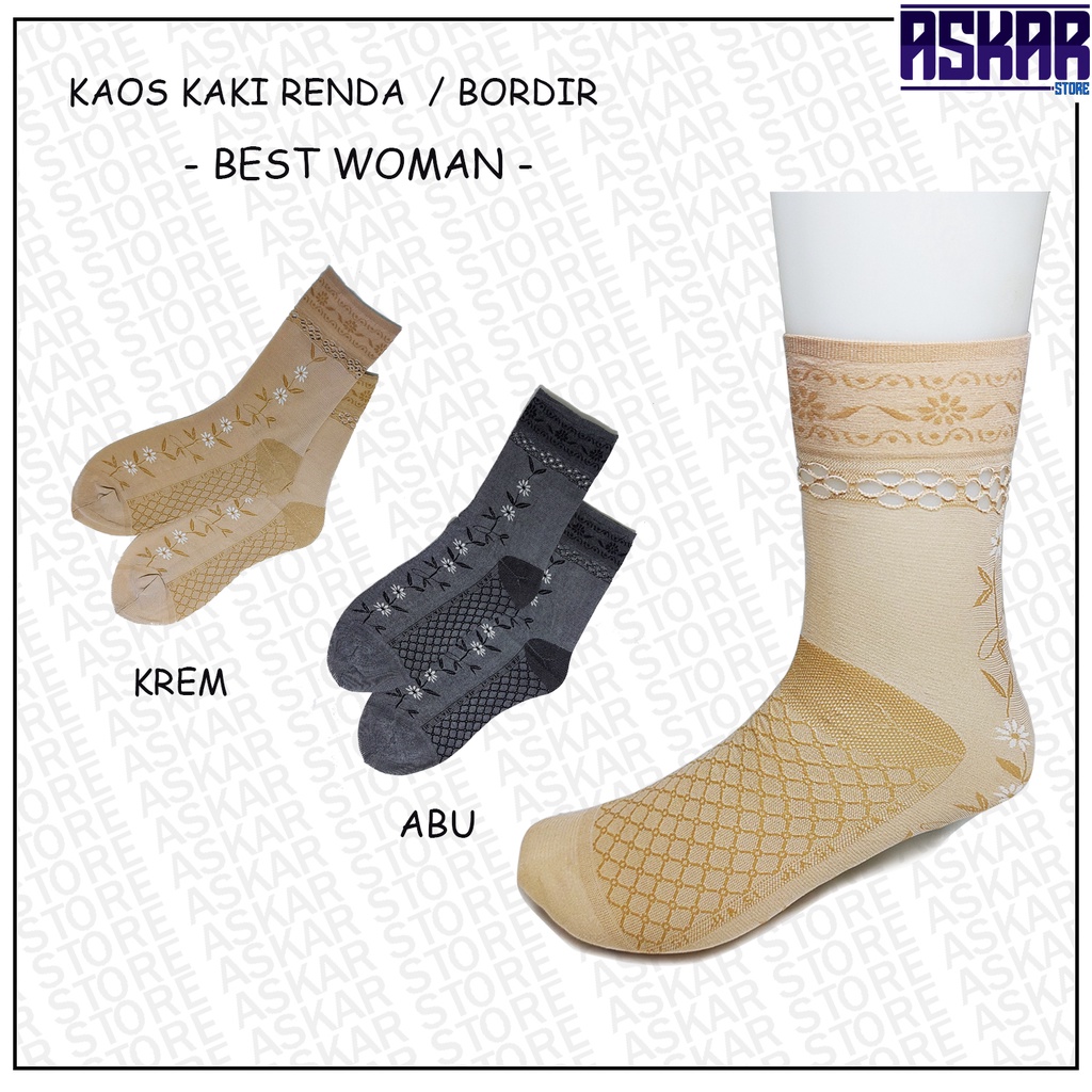 Kaos Kaki Renda / Bordir Pendek Motif Wanita