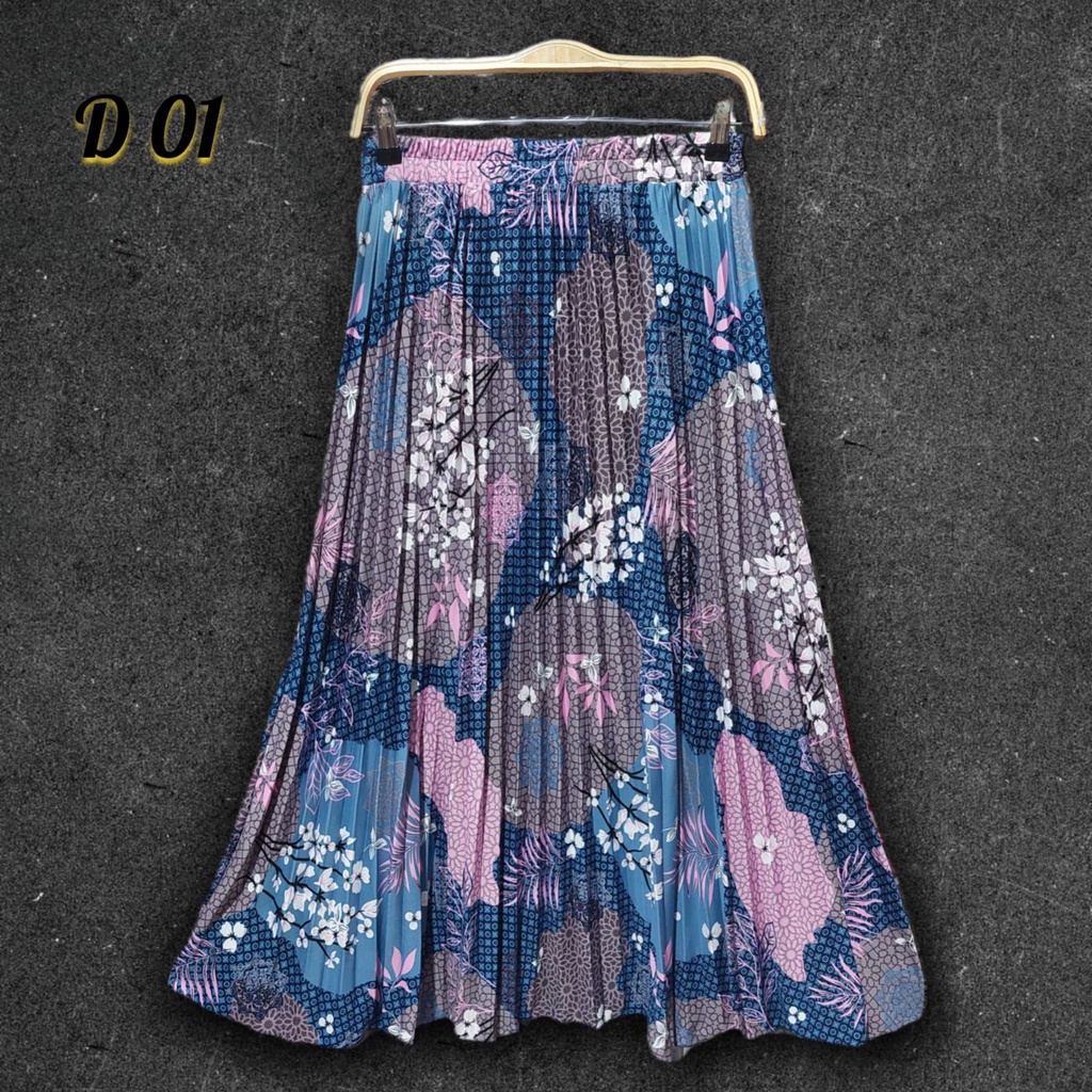 [ D-01 ] Rok Plisket Payung Motif Bunga Sakura / Rok Muslim Bunga Sakura