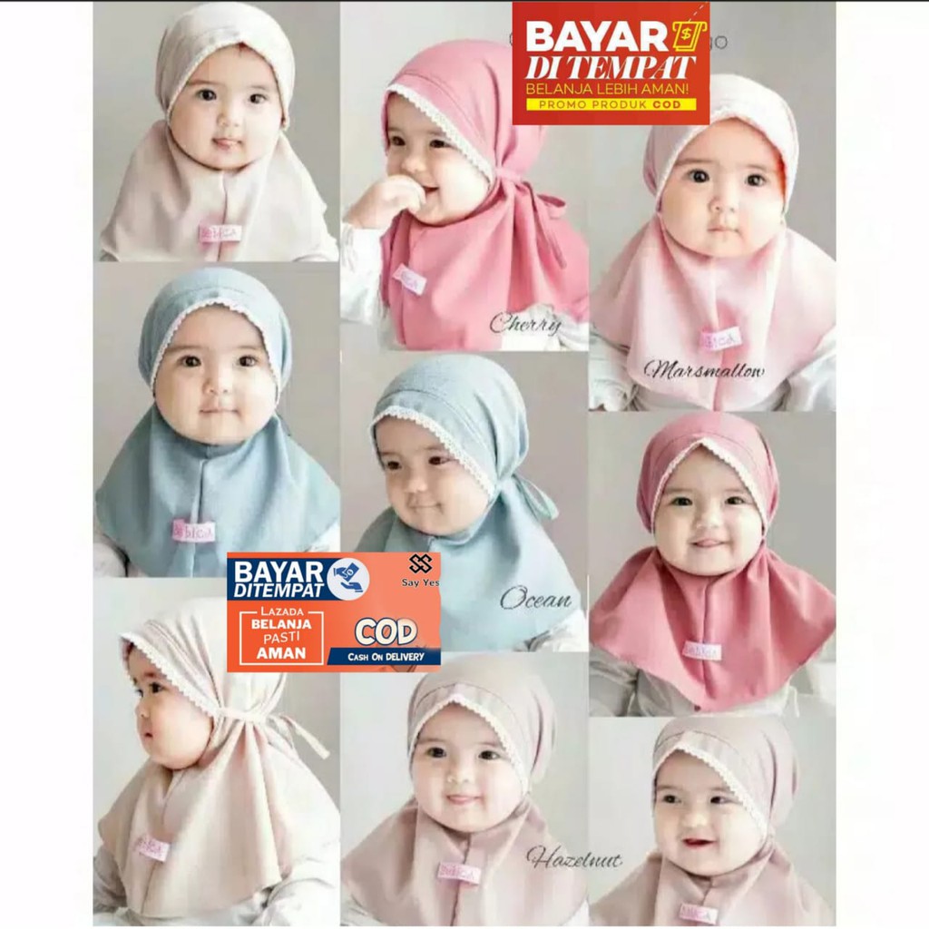 Jilbab Instan Bergo Anak Renda Kepala 0-1 Th/ Anak Maryam Jilbab Kerudung / Anak Kids Renda Kepala