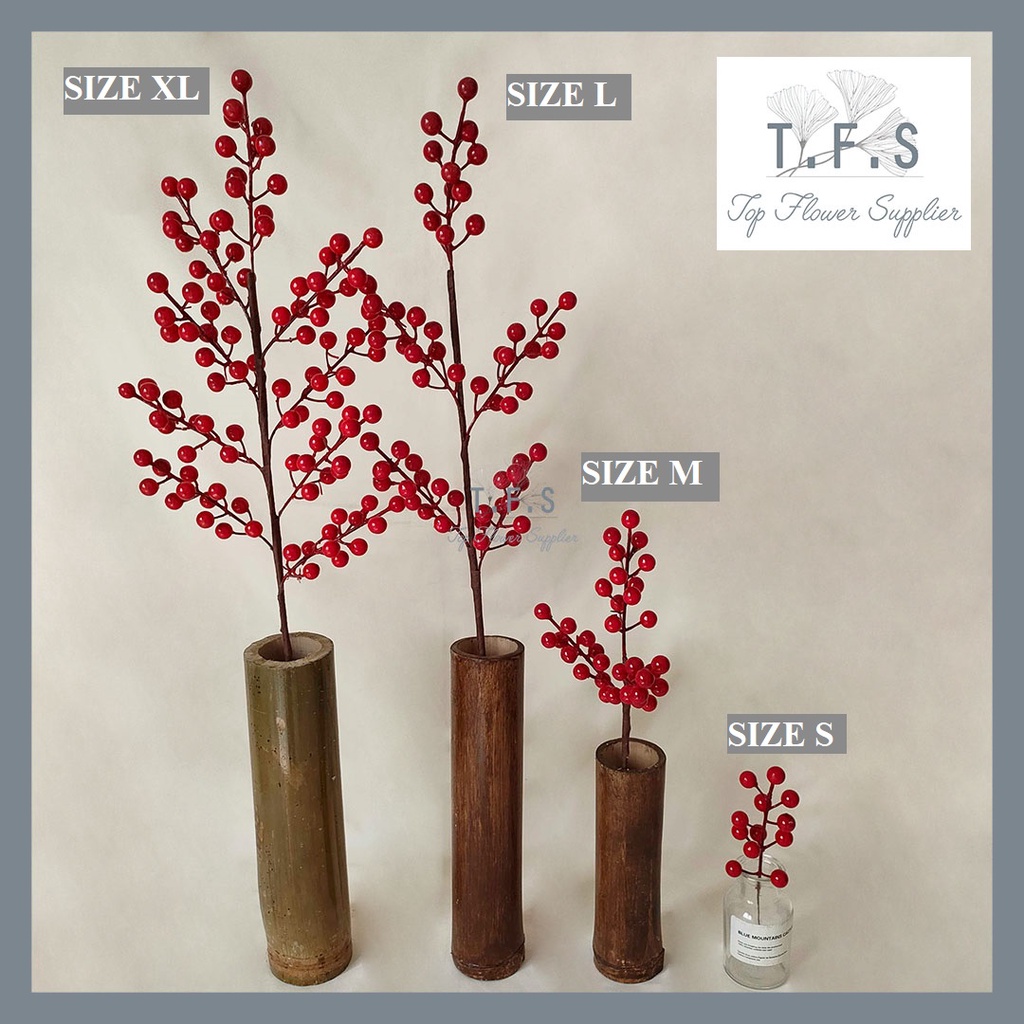 Jual Artificial Holly Flower Bunga Cherry Red Bean Bunga Imlek 2023 Red