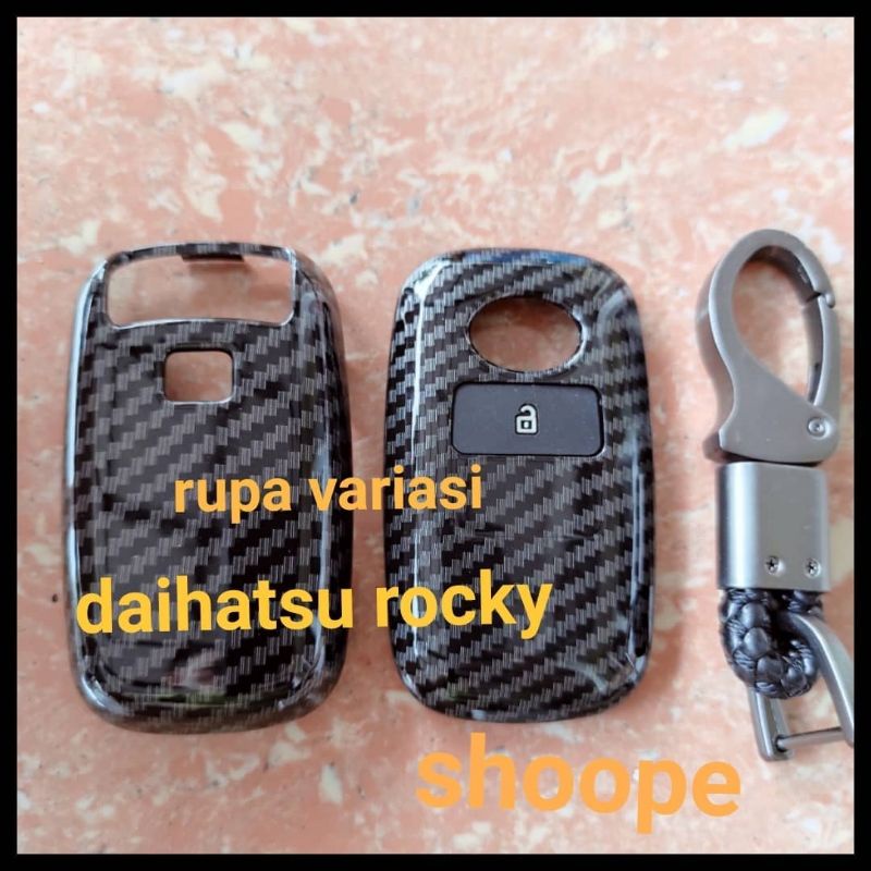 casing keras hardcase kunci remot mobil daihatsu rocky motif carbon + gantungan kunci