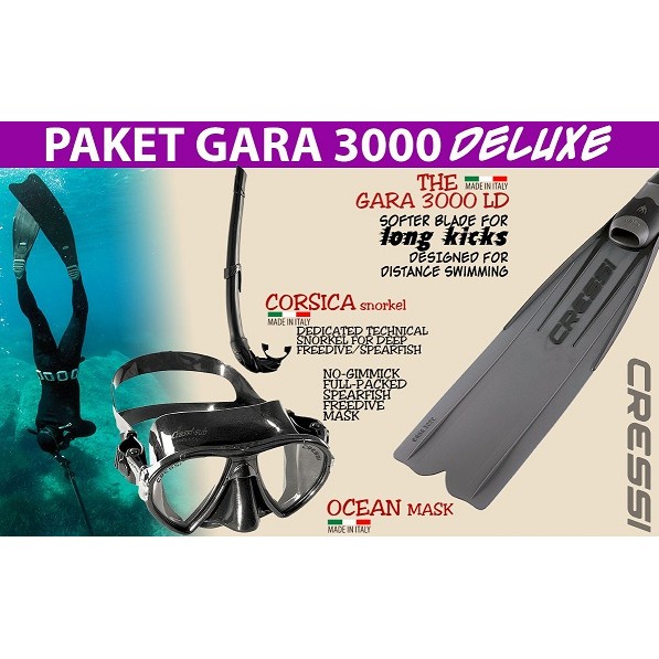 PAKET Freedive Cressi GARA 3000 DELUXE ALAT SELAM DIVING