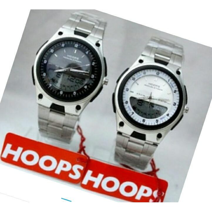 JAM TANGAN ORIGINAL TERMURAH DUAL TIME HOOPS UNISEX WATER RESISTAN PRIA     WANITA FREE BOX