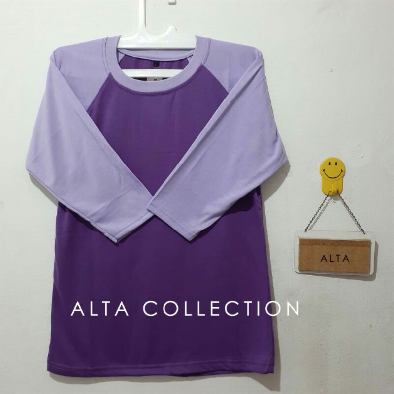 kaos  raglan polos 3/4 - ungu tua  tangan ungu muda
