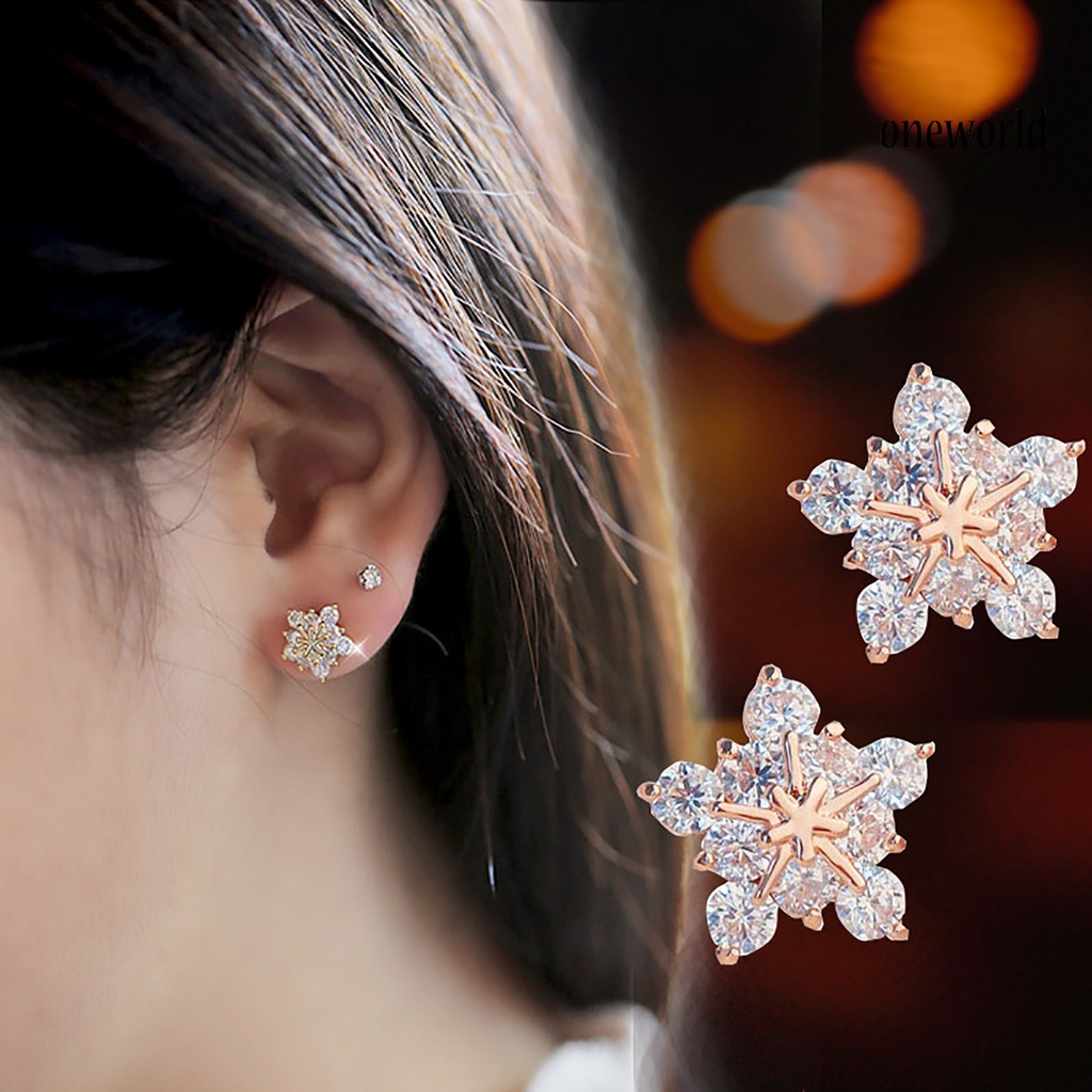 OW# Ear Studs Five-petal Flower Twinkling Alloy Earring Jewelry Accessory for Dating