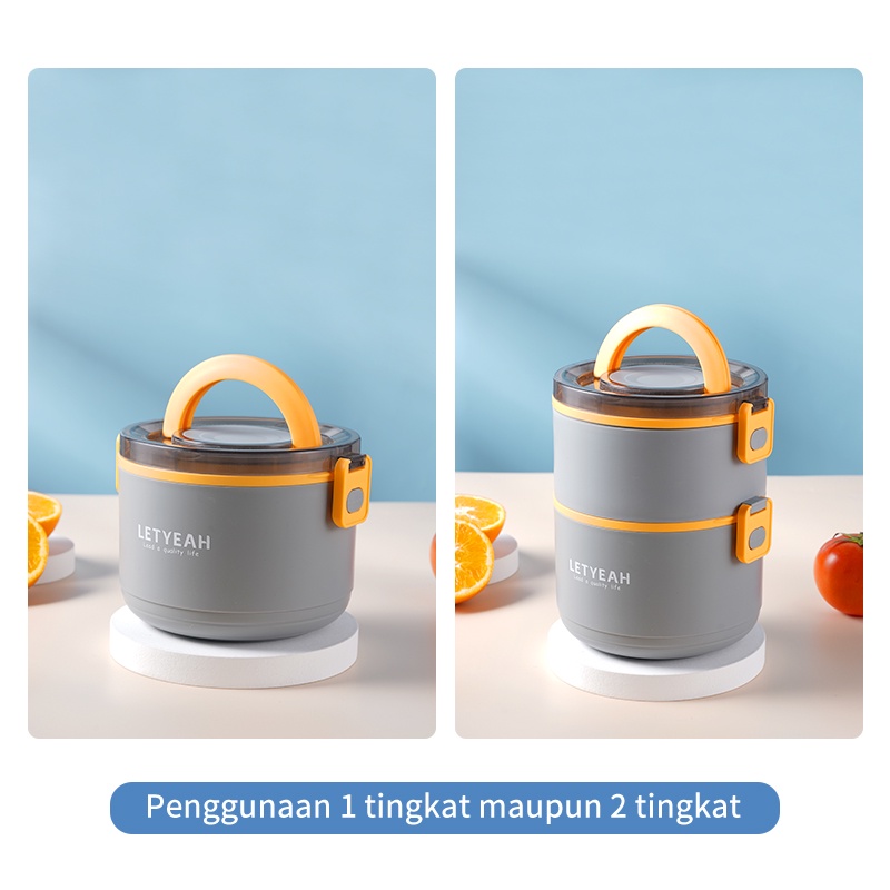 Letyeah &amp; Kaizenliving Tempat Bekal Makan 2 Susun Murah Lunchbox Besar Anti Tumpah Kotak Makan Portabel Polos