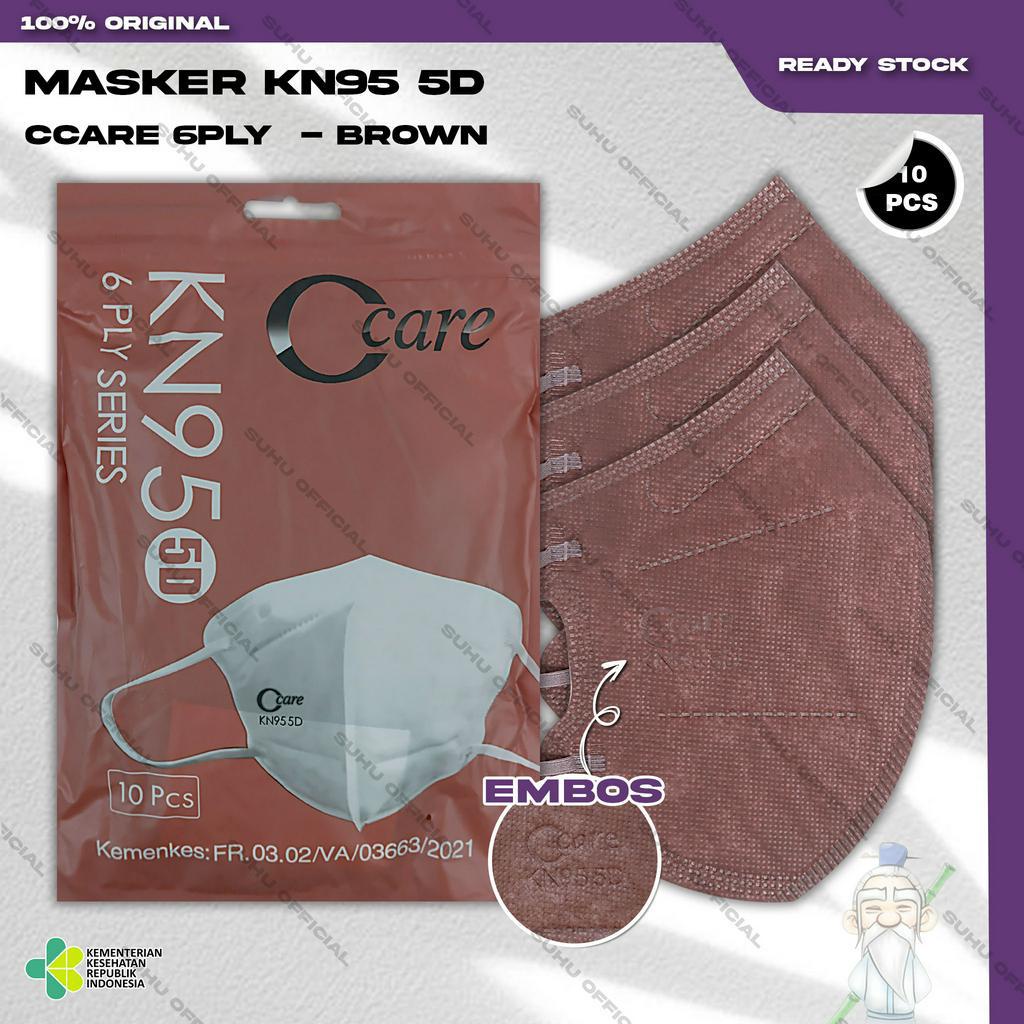 Masker KN95 CCARE 6Ply Isi 10Pcs Warna Brown Coklat 95 6 Ply Earloop Surgical Mask Kemenkes