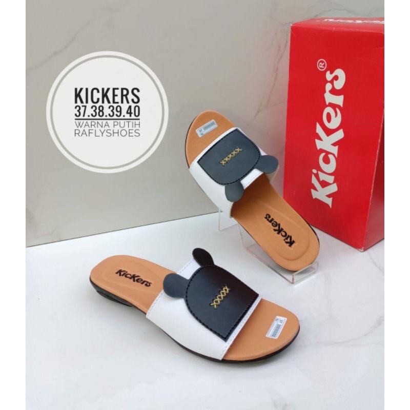 Sandal Sendal Slop Flat Kulit Teplek Wanita Cewe Cewek Kickers Branded Original Murah Terbaru Kekini