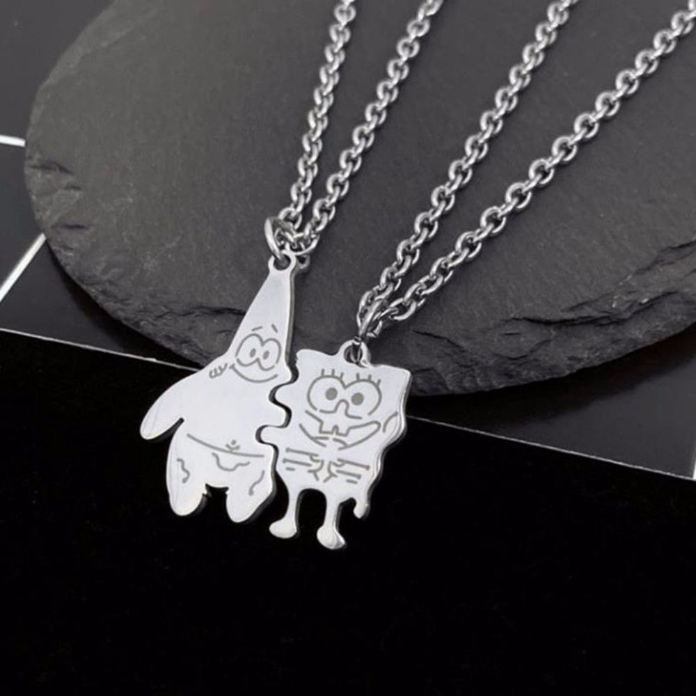 REBUY Korean Best Friend Necklace Simple SpongeBob Clavicle Chain Women Creative Couple Friends Gift Alloy Hip Hop Pie Big Star