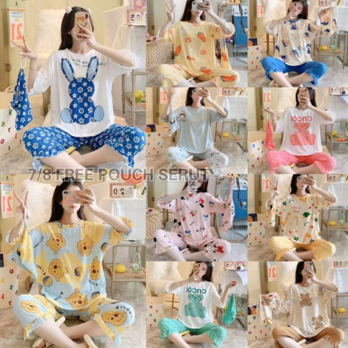SETELAN ONE SET PIYAMA BAJU  TIDUR WANITA DEWASA 7/8 SPANDEK IMPORT LENGAN PENDEK OVERSIZE MOTIF
KAR