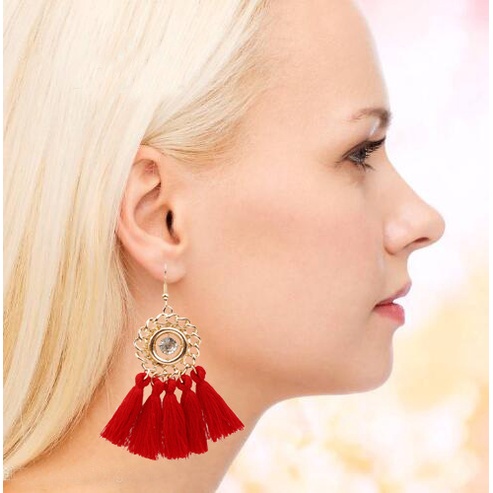 Merek besar rumbai anting-anting baru fashion bohemian Retro gaya etnik berlian bulat aksesoris all-