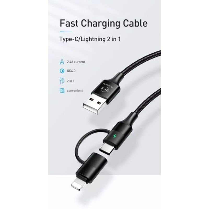Mcdodo Kabel USB To USB TYPE C Convert To Lightning QC 4.0 2.4A Quick Charger PD 3.0