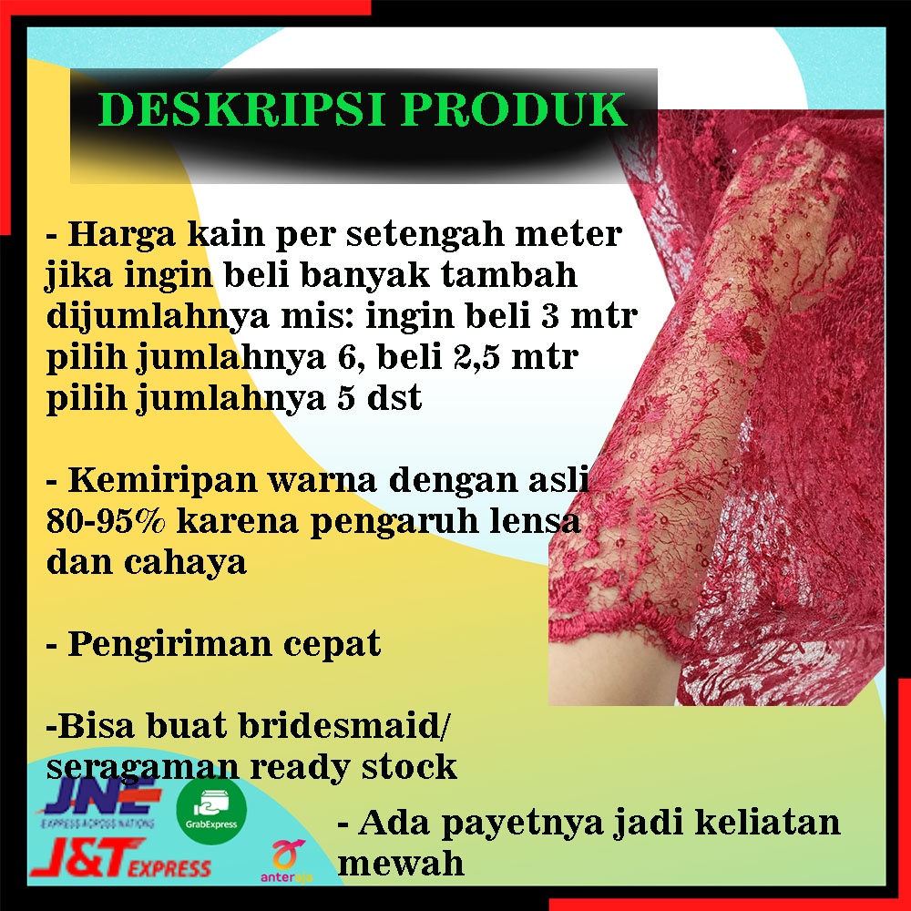 bahan kain brokat brukat burkat broklat bruklat kebaya tile tulle mutiara akar payet spider 3d prancis  premium meteran mewah impor metalik murah per meter pengantin bunga lace