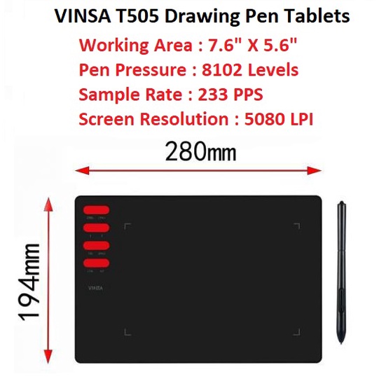 Drawing Graphic Pen Tablet 7 inch VINSA T505 Digital Drawing Pad PC Laptop Smartphone Android