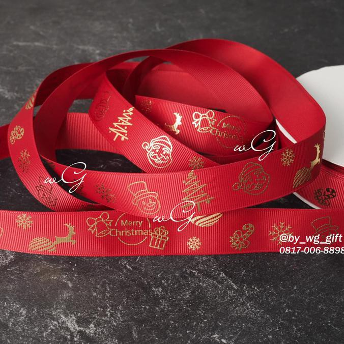 

New Arrival - Pita Natal - Grosgrain - Maroon - Emboss Emas; L 2.5 Cm; P 50Y