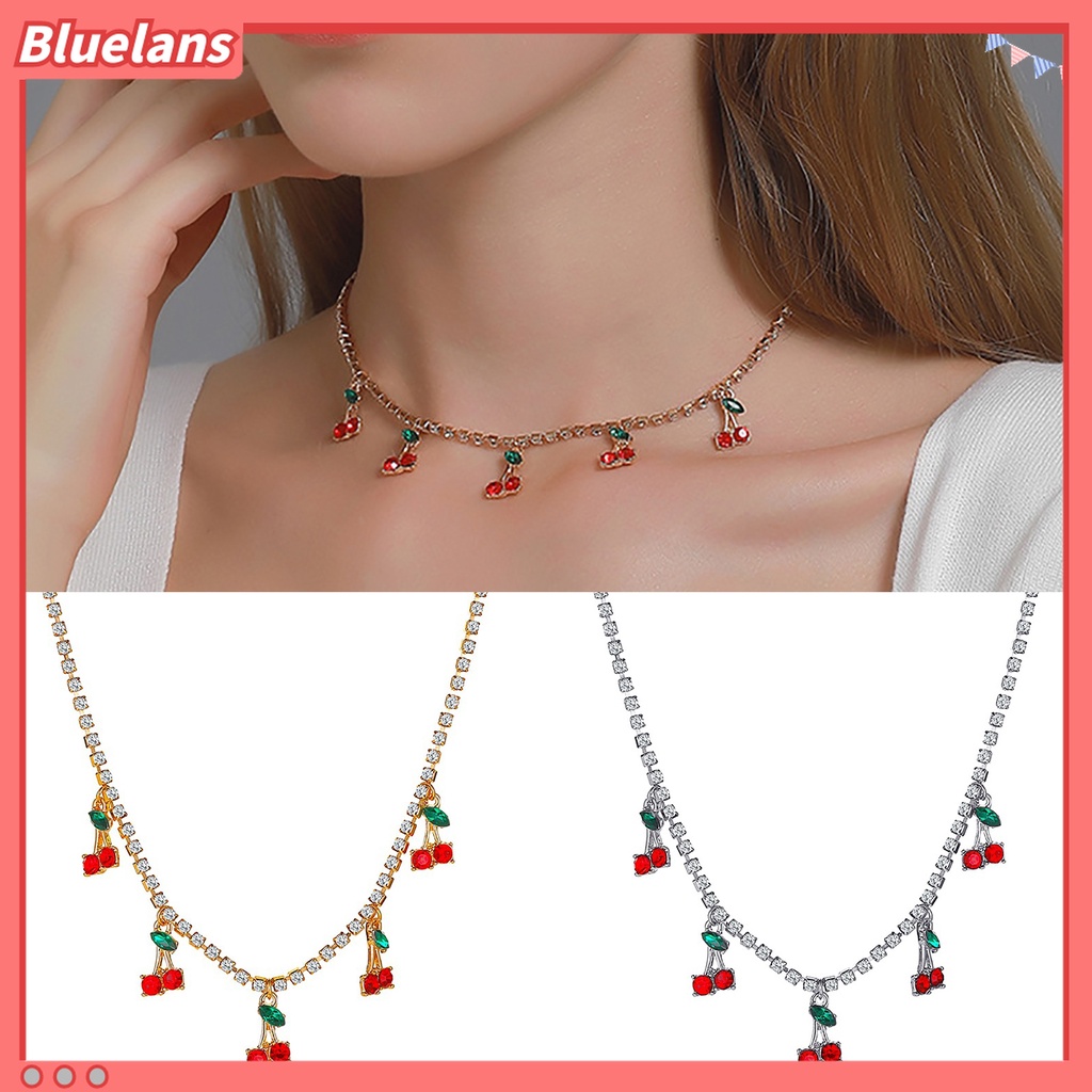 Kalung Choker Rantai Klavikula Hias Liontin Cherry Dapat Disesuaikan Gaya Elegan Untuk Aksesoris Perhiasan