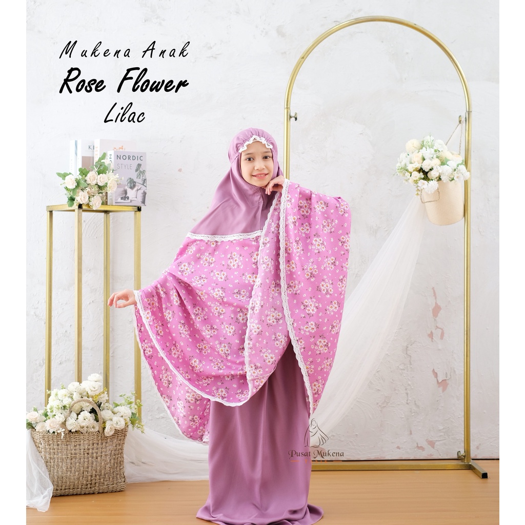 Pusat Grosir Beli Mukena Tasik - Mukena Anak (5-12 Tahun) Katun Rayon Bali Rose Flower Termurah Jelita