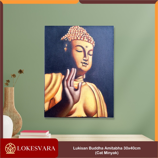 Lukisan Painting Hiasan Dinding Wajah Buddha Sakyamuni Amitabha Guru Padmasambhava 30x40cm