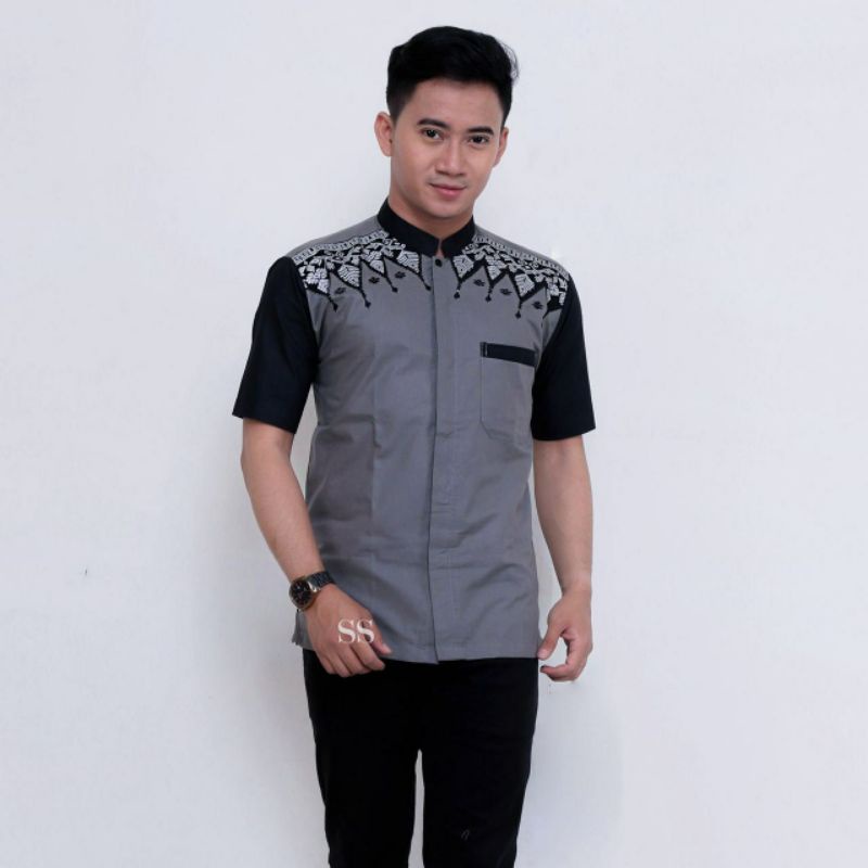 Baju Koko Pria Baju Koko Muslim Baju Koko Kombinasi Batik Lengan Pendek