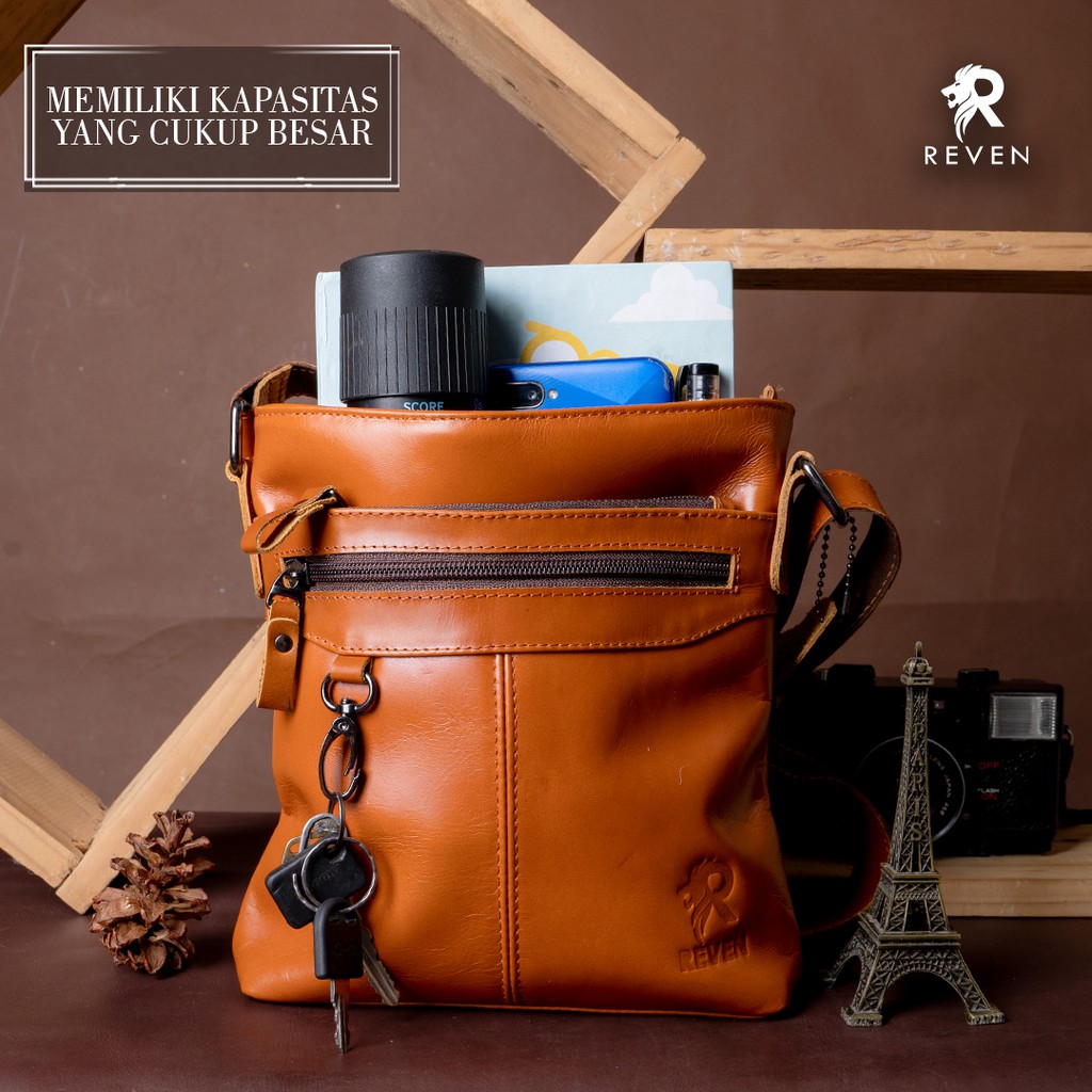 Tas Selempang Kulit Pria Slempang Waistbag Sling Bag Cowok Tas Pinggang Pria Kulit Sapi Asli Original Premium Keren Terbaru Key Holder Bag by Crown Leather Crownleather Store