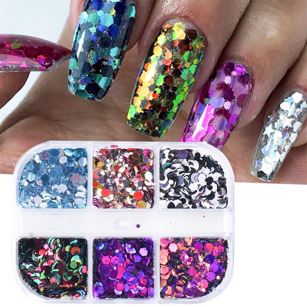 Solighter Kuku Payet Manicure Hexagon Kupu-Kupu Tidak Teratur Spangles Warna-Warni