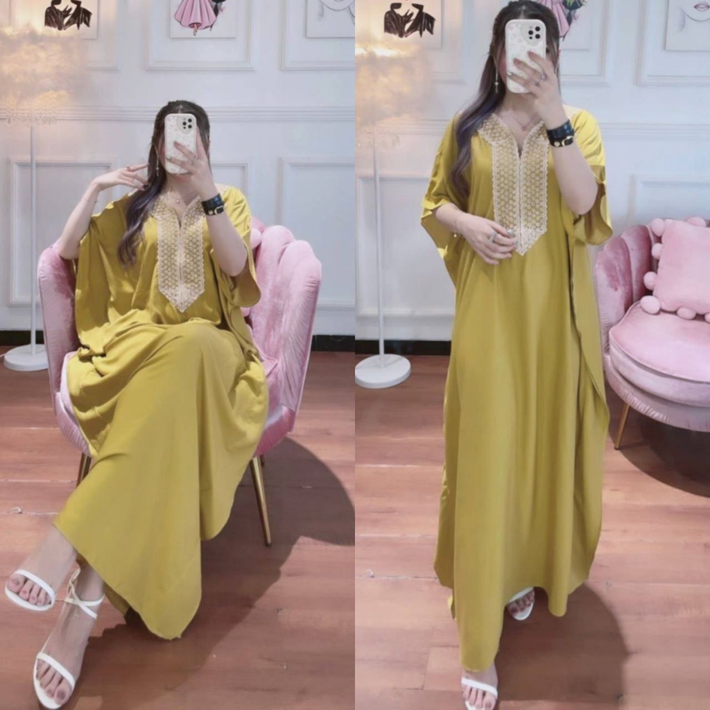 Kaftan Isyana Diamon Polos Jumbo Resleting Depan