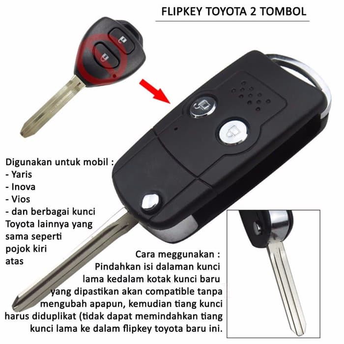 Casing Kunci Lipat Flip Key 2 Tombol Mobil TOYOTA Innova Vios Yaris Al