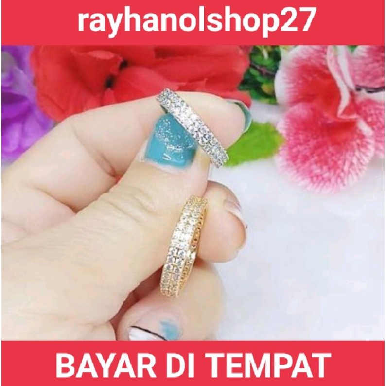 Cincin full permata titanium anti karat warna gold dan silver motif pilihan