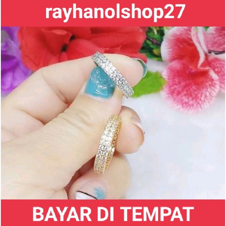 Cincin full permata titanium anti karat warna gold dan silver motif pilihan