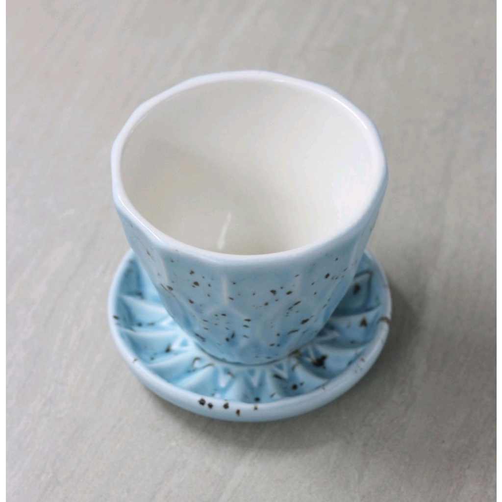 GELAS KERAMIK SET SAUCER BIRU / CUP SET BLUE DIAMOND